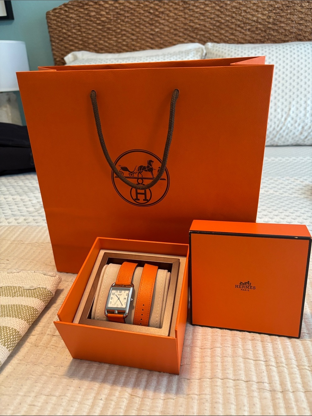 Vintage Hermes Cape Cod Small Watch with Orange Straps.